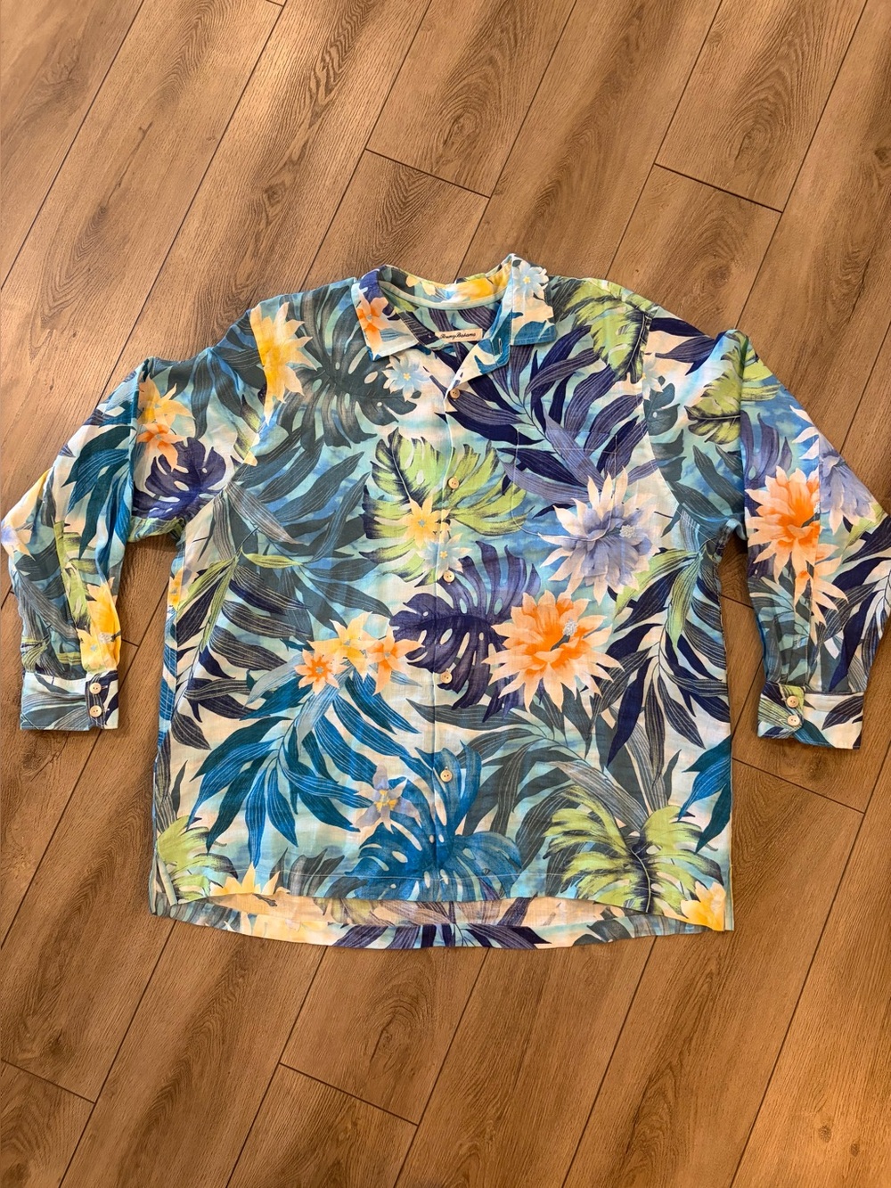 Tommy Bahama Tropical Floral Button-Down Long-sleeved Shirt 100% linen XXL